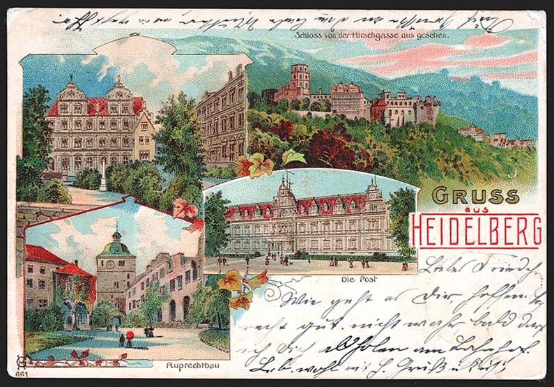 Deutschland, Lithographien, Gruss aus HEIDELBERG, 4 Bilder, 1899