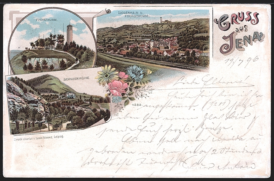 Deutschland, Lithographien, Gruss aus JENA, 3 Bilder, 1896, minim Tippex