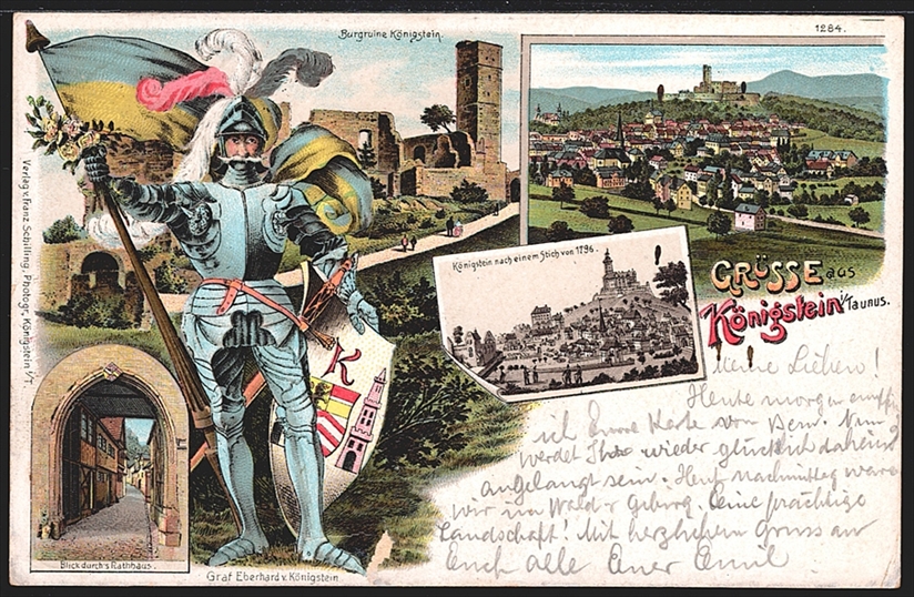 Deutschland, Lithographien, Gruss aus KÖNIGSTEIN, 4 Bilder, 1900