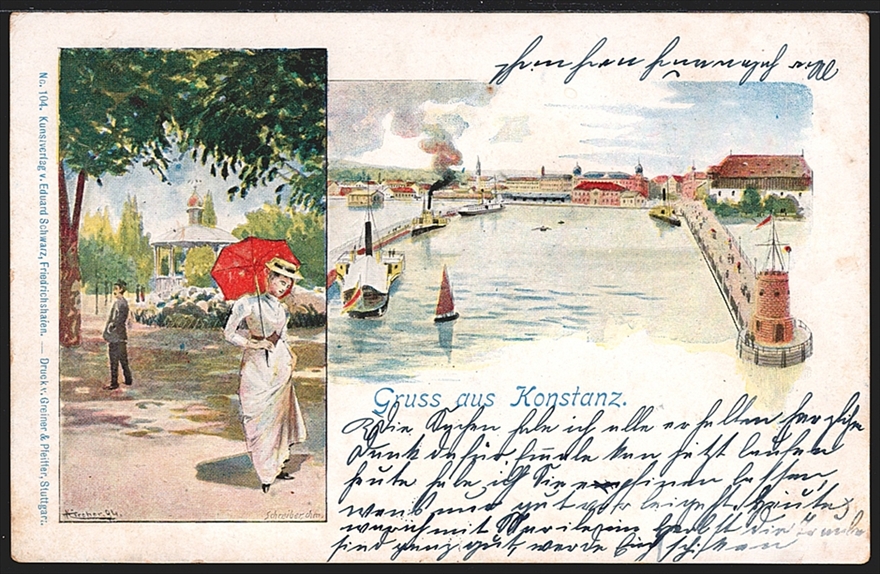 Deutschland, Lithographien, Gruss aus KONSTANZ, 2 Bilder, um 1900, nicht gelaufen