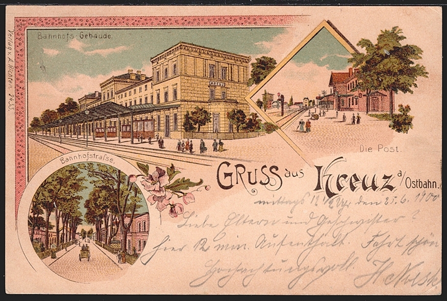 Deutschland, Lithographien, Gruss aus KREUZ a/Ostbahn, 3 Bilder, 1900