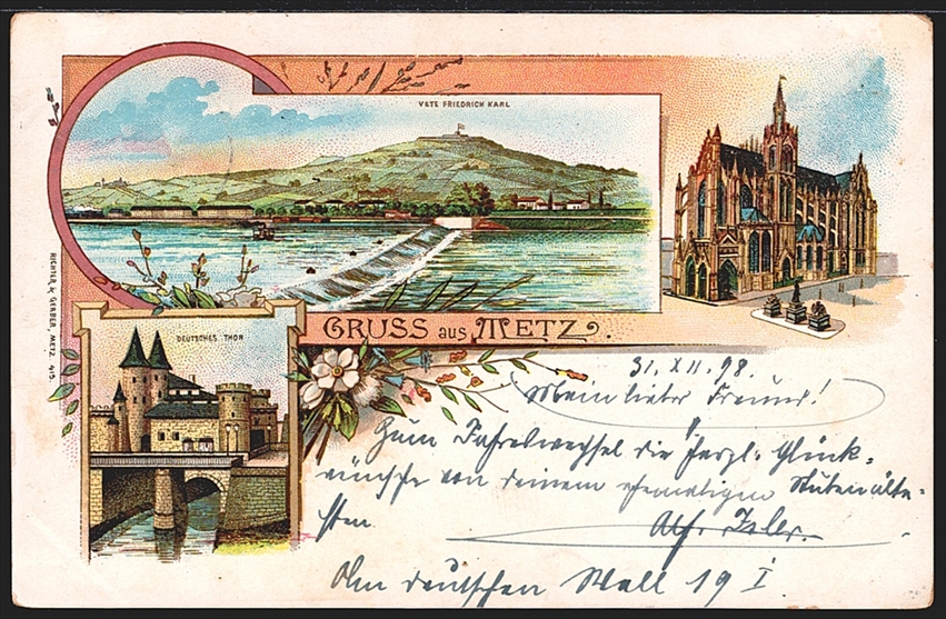 Deutschland, Lithographien, Gruss aus METZ, 3 Bilder, 1899