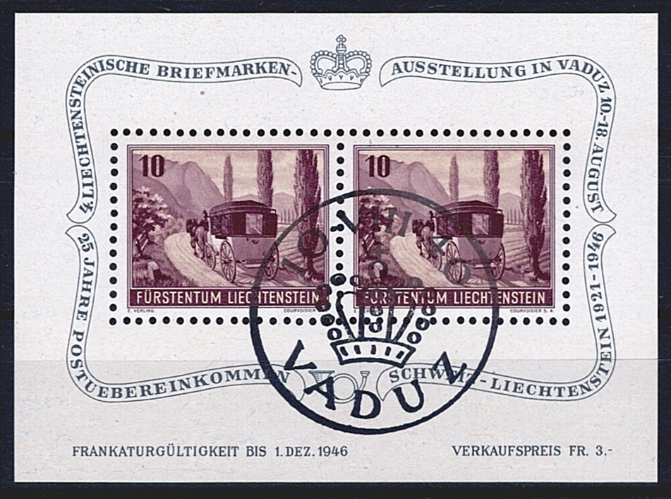 Liechtenstein, Blocks, Briefmarkenausstellung 1946, Sonder-Ersttagstempel