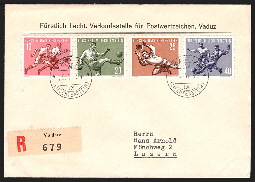 Liechtenstein, FDC, Freimarken, Sport, Nr.266-269, komplette Serie, gestempelt VADUZ, R-FDC nach Luzern