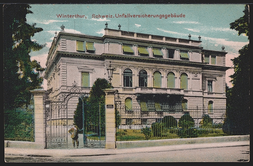 Lithokarten, WINTERTHUR Schweiz. Unfallversicherungsgebäude, 1 Bild, col.Foto-AK, 1909