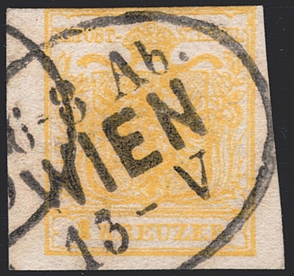 Österreich 1850 1 Kreuzer FB Nr. 1 "gelb" MP Type III gestempelt WIEN