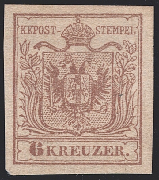 Österreich 1850 6 Kreuzer FB Nr. 4 "rosabraun" MP Type III ungebraucht ohne Gummi