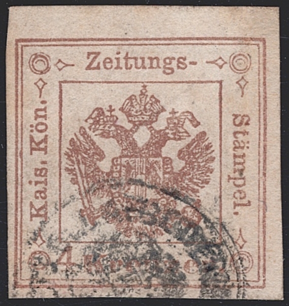 Österreich 1858 Zeitungsstempelmarke 4 Kreuzer ANK Nr. 4 gestempelt BODENBACH