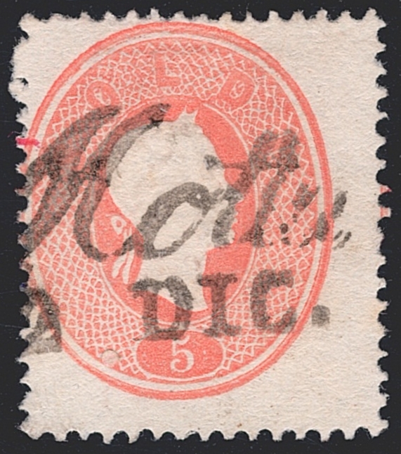 Österreich 1861/62 - 5 Soldi ANK Nr. LV 12 "ausgelassener Zahn oben links" gestempelt MOTTA