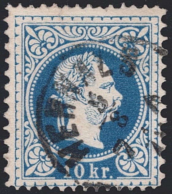 Österreich 1874 10 Kreuzer ANK Nr. 38 II "blau" - Mischzähnung 13:10.5 - gestempelt HERNALS