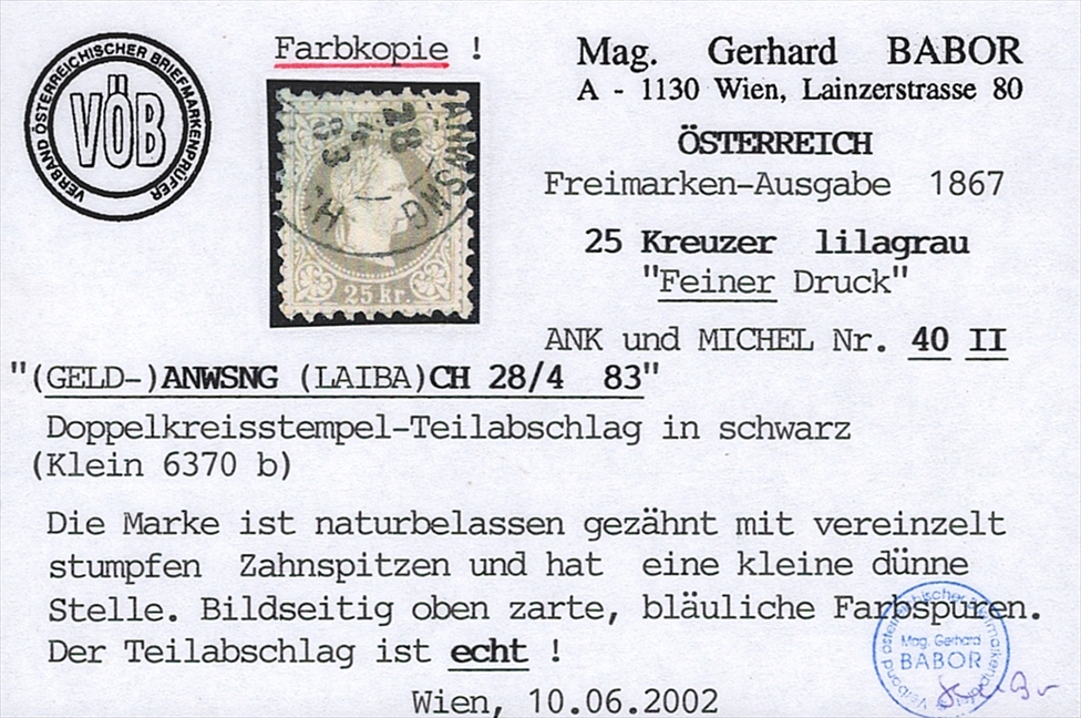 Österreich 1874 25 Kreuzer ANK Nr. 40 II "lilagrau" gestempelt LAIBACH – Bild 2