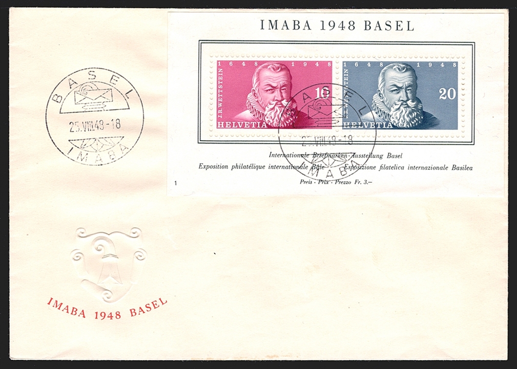Schweiz, Blocks, Zuschlagsausgaben, IMABA Basel, unadressierter Umschlag, Ausstellungs-Stempel