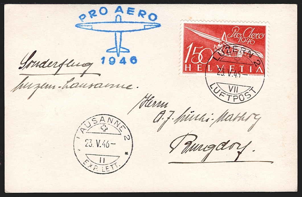 Schweiz, Flugpost, Pro Aero 1946, Luzern-Lausanne, SF 46.12d