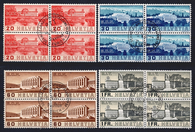 Schweiz, Freimarken, Nr.211-214, Völkerbund, komplette Serie, gestempelt LANDESAUSSTELLUNG PAVILLON