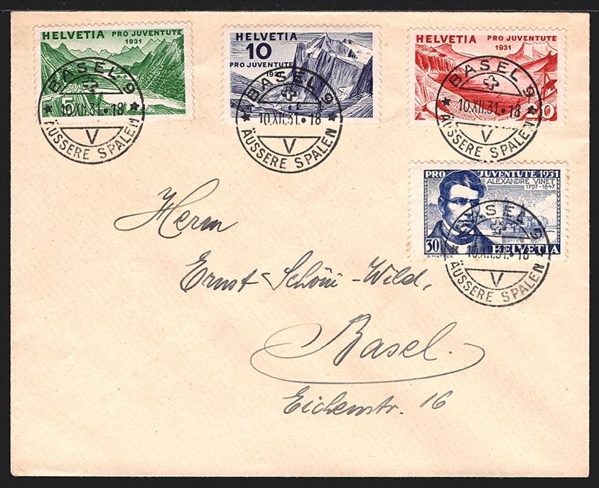 Schweiz, Pro Juventute, Satzbrief, Nr.57-60, gestempelt BASEL