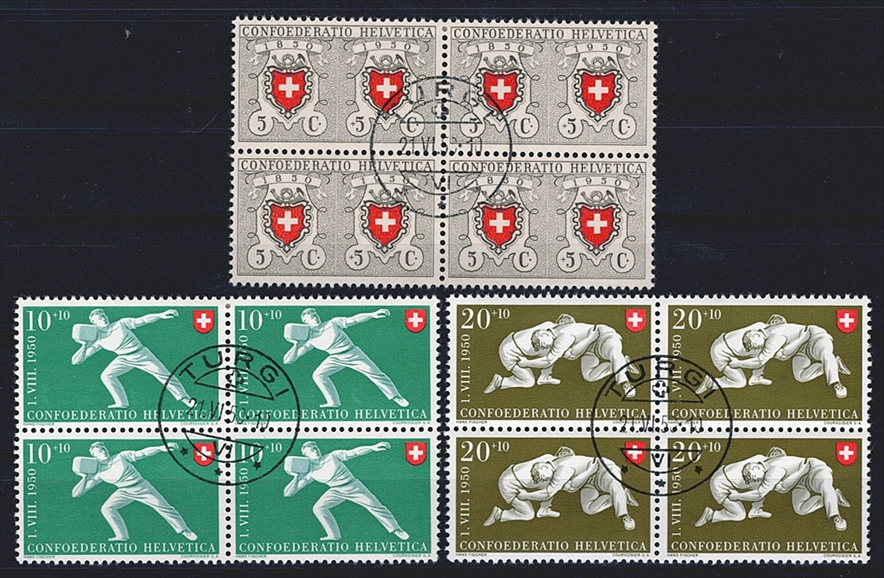 Schweiz, Pro Patria, Viererblöcke, Nr.46-50, Sport, komplette Serie, gestempelt TURGI