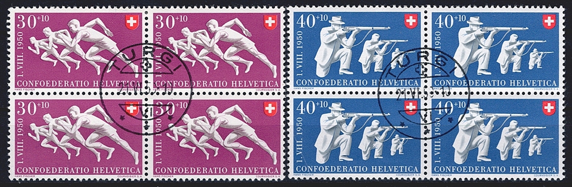 Schweiz, Pro Patria, Viererblöcke, Nr.46-50, Sport, komplette Serie, gestempelt TURGI – Bild 2