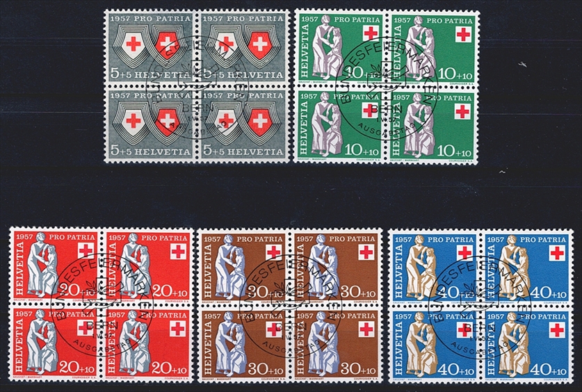 Schweiz, Pro Patria, Viererblöcke, Nr.81-85, Rotkreuz, komplette Serie, gestempelt