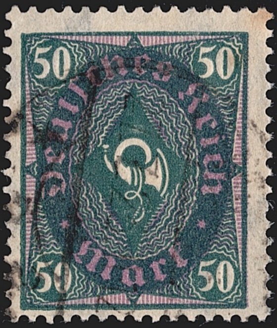 Deutschland, Deutsches Reich, Freimarken, Nr.209Wb, 50 Mark, schwarzgraugrün, gestempelt, signiert