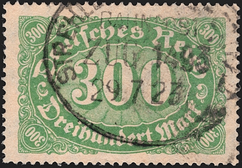 Deutschland, Deutsches Reich, Freimarken, Nr.221 PF I, 300 Mark, "H" von Reich mit Häkchen, gestempelt, signiert