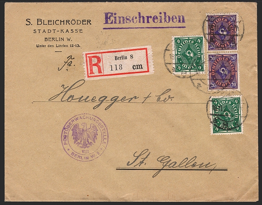 Deutschland, Deutsches Reich, Freimarken, Nr.226/207 je 2x auf eingeschriebenem Auslandbrief nach St.Gallen , BERLIN 18.11.1922