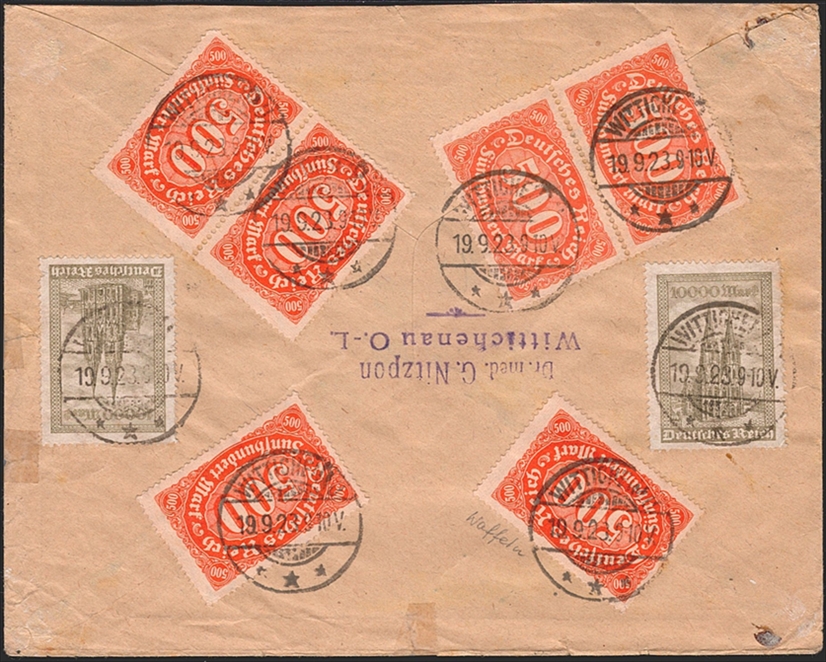 Deutschland, Deutsches Reich, Freimarken, Nr.256d+, ungewöhnliche Buntfrankatur auf Bedarfs-Brief nach Graz, WITTICHENAU 19.9.1923 – Bild 2