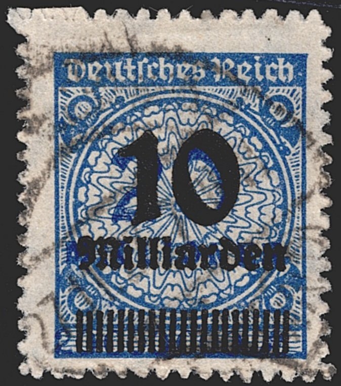 Deutschland, Deutsches Reich, Freimarken, Nr.335B, 10 Mrd./20 Mio., dunkelviolettultramarin, durchstochen, gestempelt, signiert