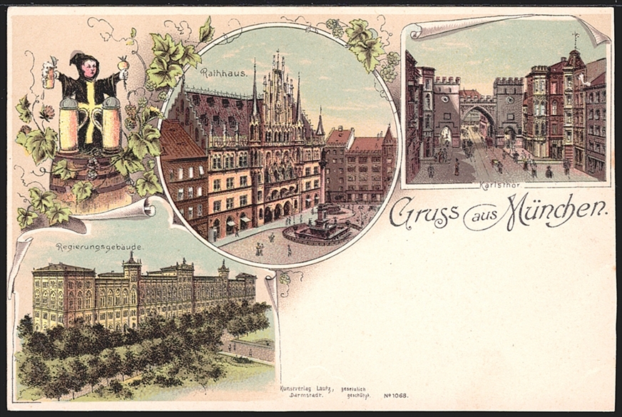 Deutschland, Lithographien, Gruss aus MÜNCHEN, 3 Bilder, um 1900, nicht gelaufen