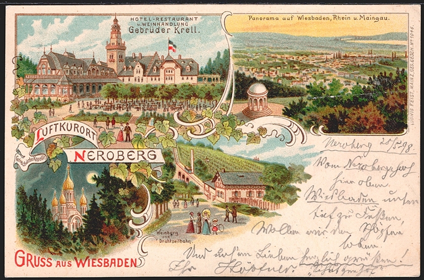 Deutschland, Lithographien, Gruss aus WIESBDEN Luftkurort NEROBERG, 4 Bilder, 1898