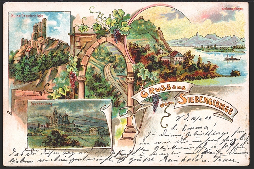 Deutschland, Lithographien, Gruss aus dem SIEBENGEBIERGE, 4 Bilder, 1902