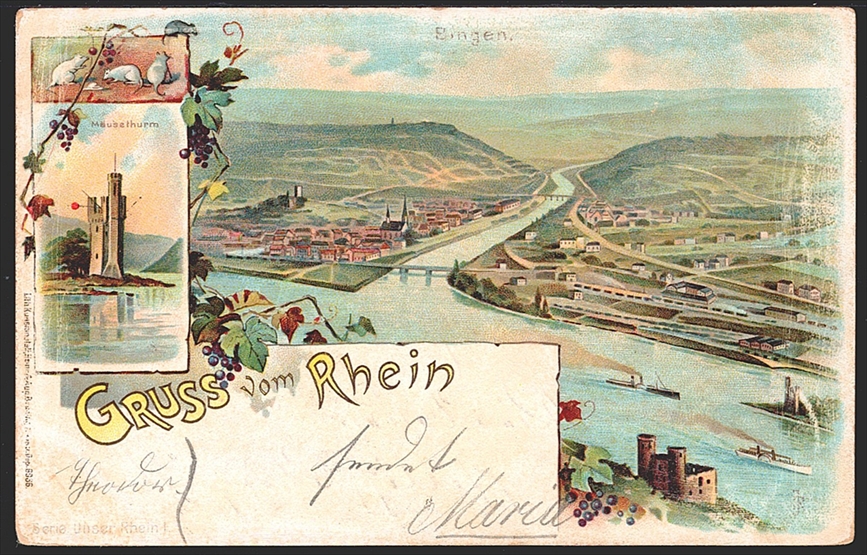 Deutschland, Lithographien, Gruss vom RHEIN, 2 Bilder, 1898