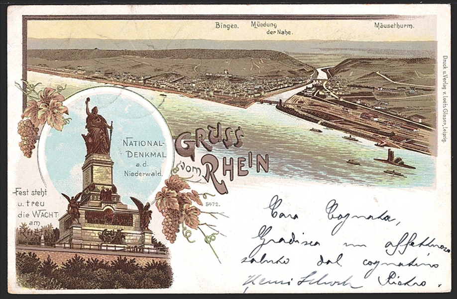 Deutschland, Lithographien, Gruss vom RHEIN, 2 Bilder, 1902