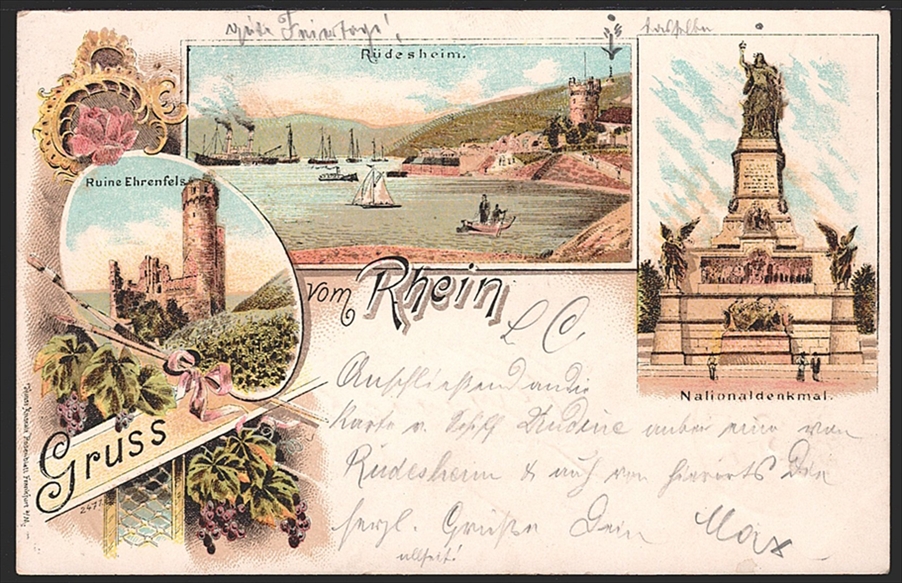 Deutschland, Lithographien, Gruss vom RHEIN, 3 Bilder, 1898