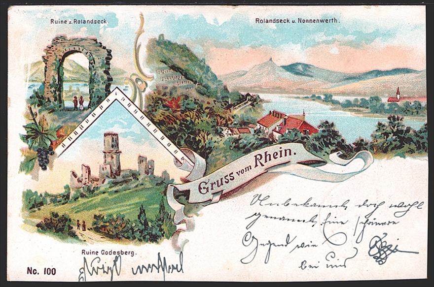 Deutschland, Lithographien, Gruss vom RHEIN, 3 Bilder, 1903