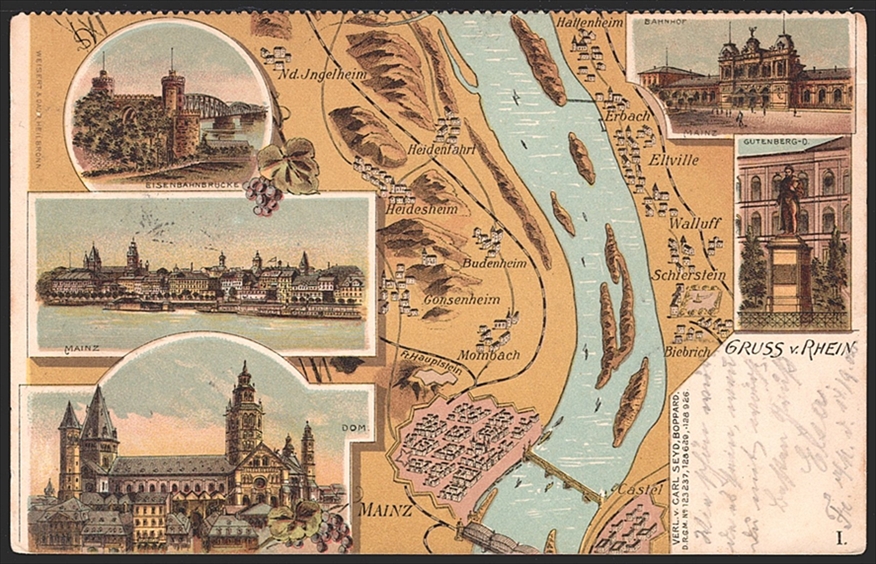Deutschland, Lithographien, Gruss vom RHEIN, 6 Bilder, 1902