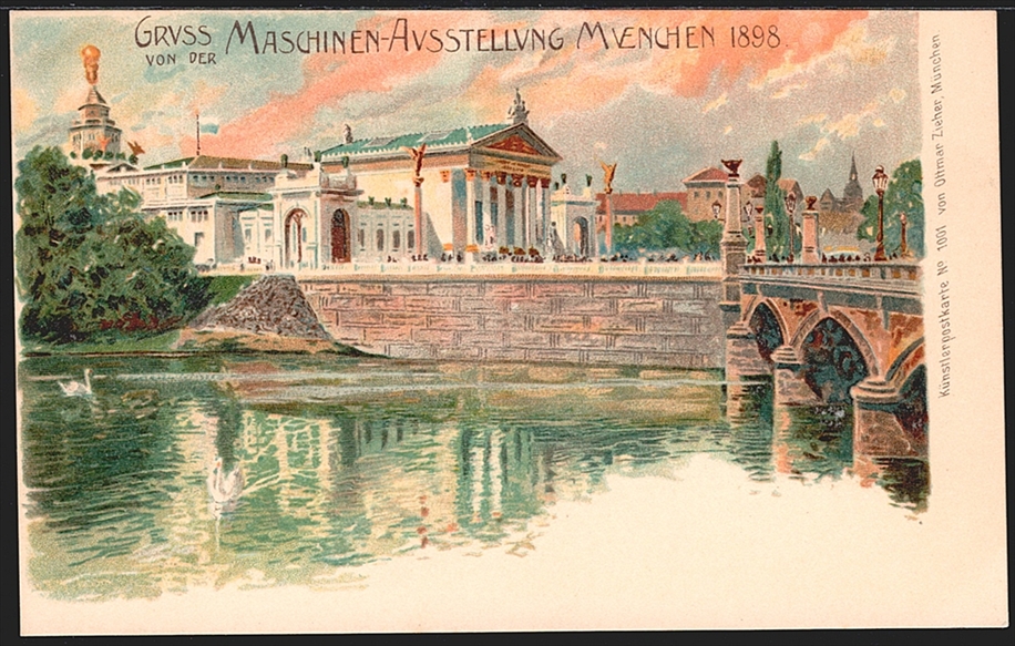 Deutschland, Lithographien, Gruss von der MASCHINEN-AUSSTELLUNG MÜNCHEN 1898, 1 Bild, nicht gelaufen