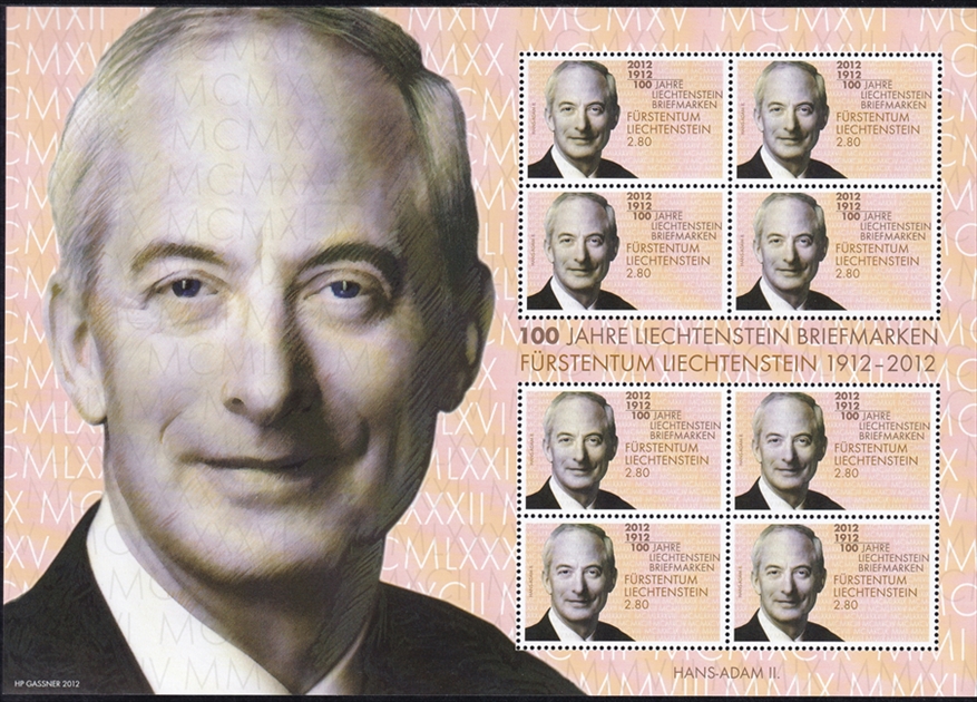 Liechtenstein 2012 "Hans-Adam II." 8er Bogen CHF 2.80er postfrisch ** - frankaturgültig FL