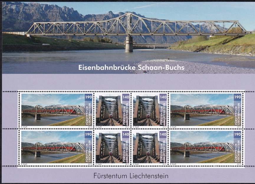 Liechtenstein 2013 "Brücken verbinden" Kleinbogen mit 4xCHF 1.90er + 4xCHF 1.40 postfrisch ** - frankaturgültig FL