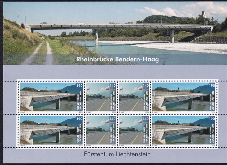 Liechtenstein 2013 "Brücken verbinden" Kleinbogen mit 4xCHF 1.90er + 4xCHF 1.40 postfrisch ** - frankaturgültig FL