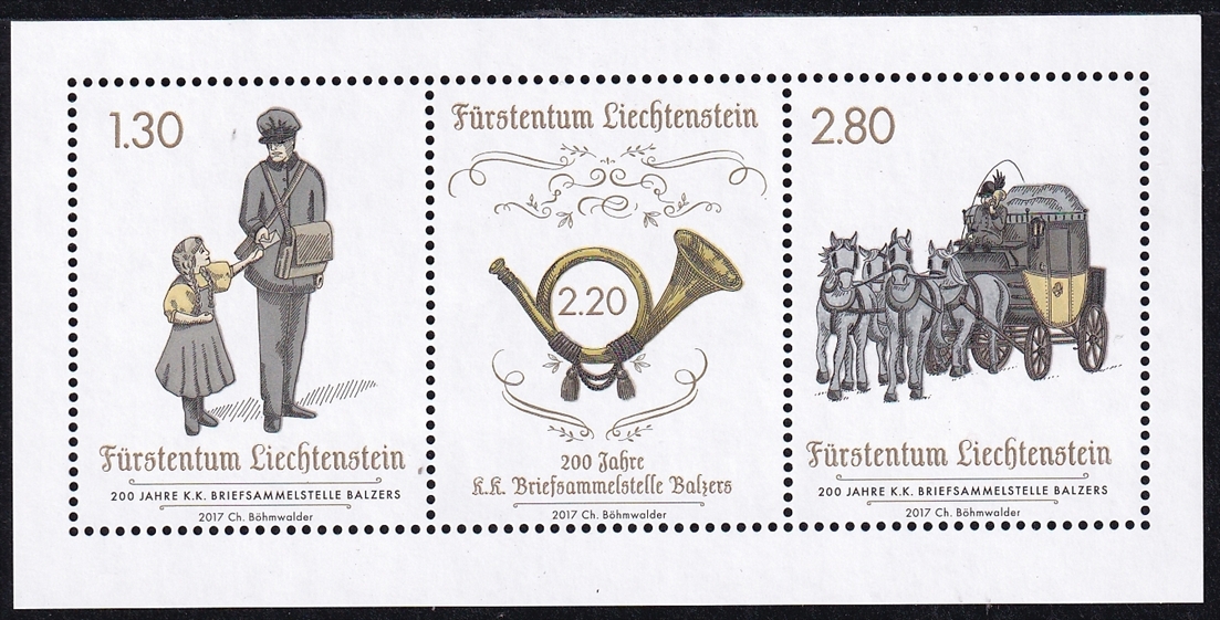 Liechtenstein 2017 "200 J. k.k. Briefsammelstelle Balzers" Block 30 CHF 6.30 postfrisch ** - frankaturgültig FL