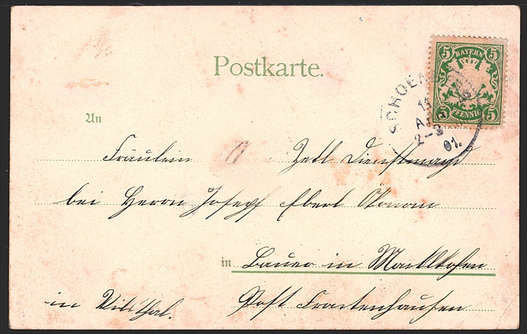 Deutschland, Lithographien, Gruss aus SCHÖNBERG, 2 Bilder, 1901 – Bild 2
