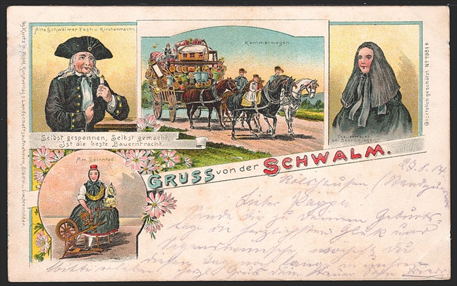 Deutschland, Lithographien, Gruss von der SCHWALM, 4 Bilder, 1904