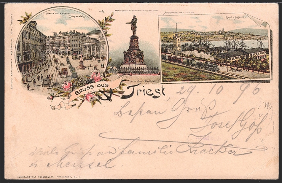 Lithographien, Diverse ehemalige Österreichische Gebiete, Gruss aus TRIEST, 3 Bilder, 1896