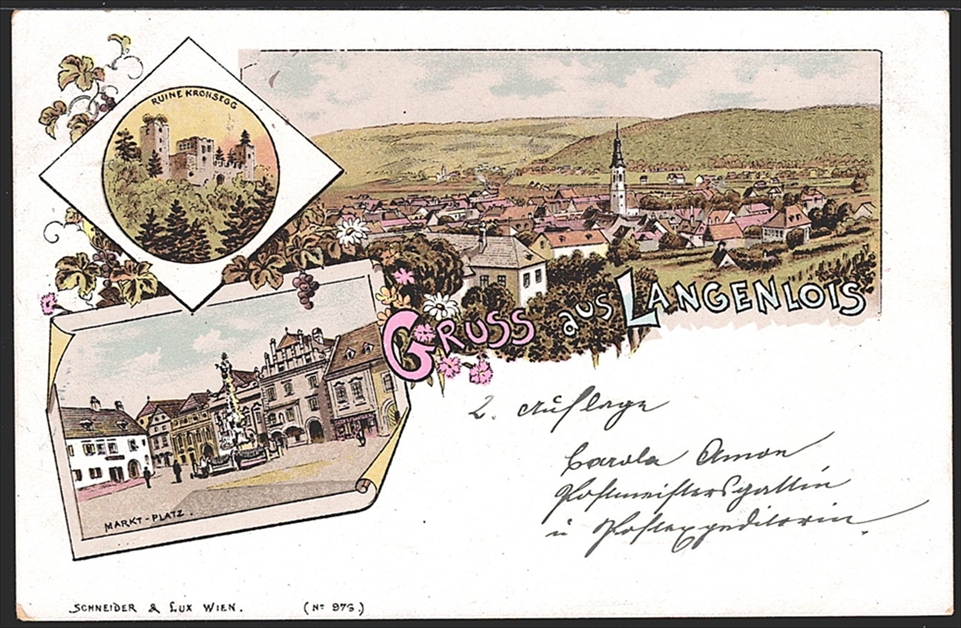 Lithographien, Niederösterreich, Gruss aus LANGENLOIS, 3 Bilder, 1897