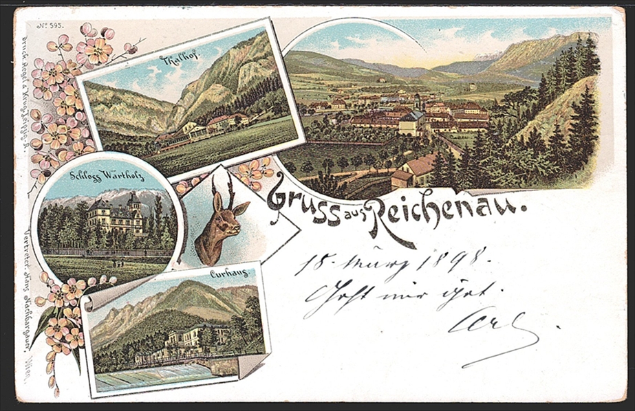 Lithographien, Niederösterreich, Gruss aus REICHENAU, 4 Bilder, 1898
