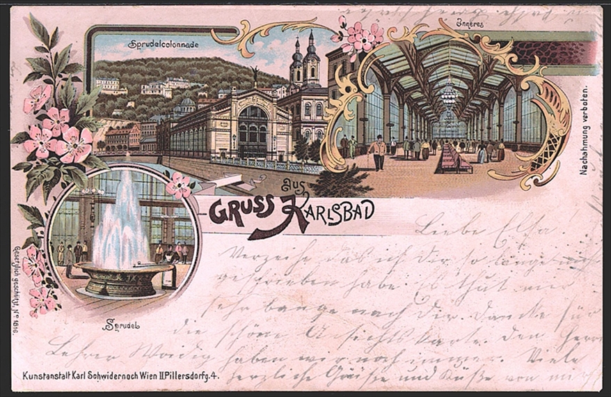 Lithographien, Österreich, Böhmen, Gruss aus KARLSBAD, 3 Bilder, 1895