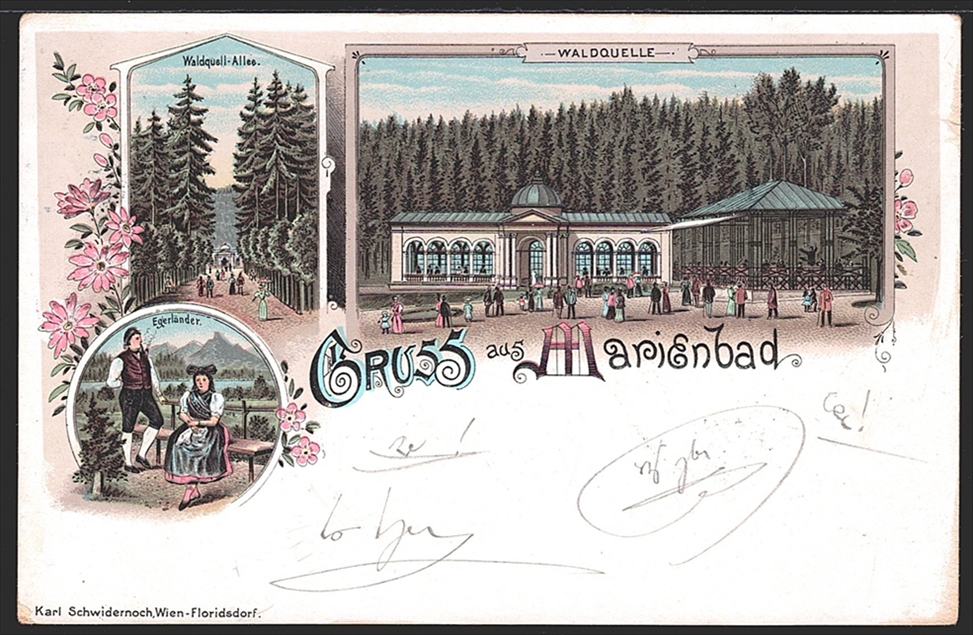 Lithographien, Österreich, Böhmen, Gruss aus MARIENBAD, 3 Bilder, 1896