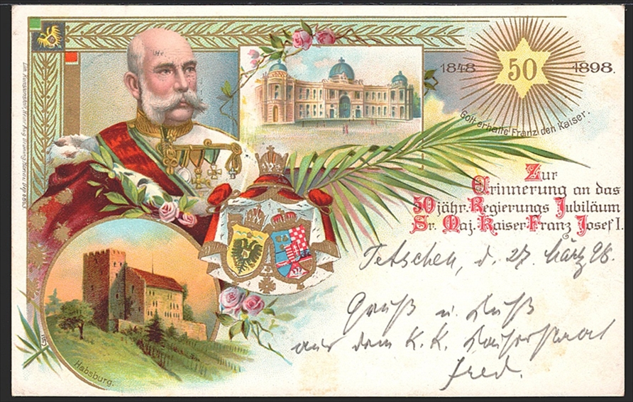 Lithographien, Österreich, Böhmen, KAISER FRANZ JOSEF I, Jubiläumskarte, 3 Bilder, 1898