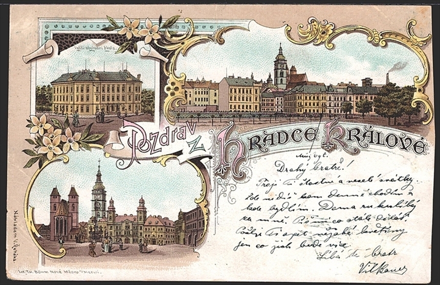 Lithographien, Österreich, Böhmen, Pozdrav z HRADEC KRALOVE, 3 Bilder, 1898