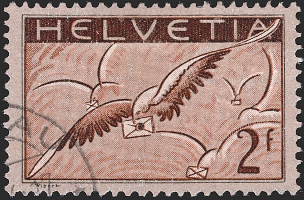 Schweiz, Flugpost, Nr.13, 2Fr.braun, sauberer Eckstempel